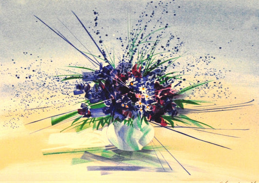 クロード・マルス <紫のブーケ> オリジナルリトグラフ版画 作家自筆サイン限定部数入り  イメージサイズ25x36cm 額サイズ41x52cm(額付き)