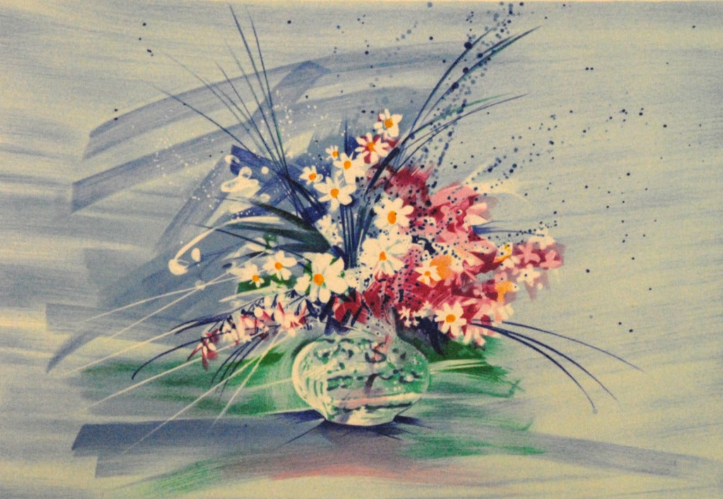 克劳德·马尔斯《白色和粉色花束》 原创石版画 艺术家签名 限量版 图像尺寸 25 x 36 厘米