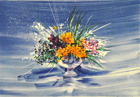 クロード・マルス <黄色い花びら> オリジナルリトグラフ版画 作家自筆サイン限定部数入り イメージサイズ25x36cm 額サイズ41x52cm(額付き)