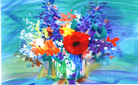 クロード・マルス <華やかなブーケ> オリジナルリトグラフ版画 作家自筆サイン限定部数入り イメージサイズ25x40cm 額サイズ41x56cm(額付き)