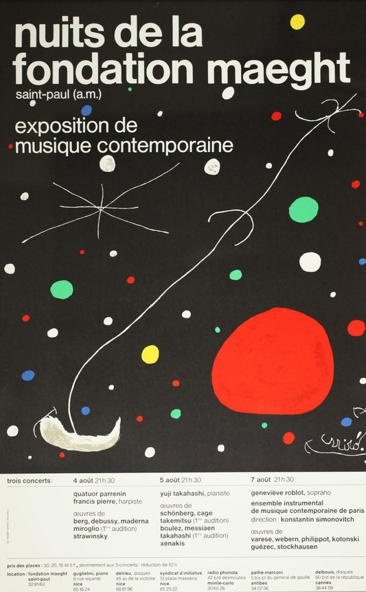 ジョアン・ミロ 【マーグ財団の夜】 オリジナルリトグラフポスター【額付】 イメージサイズ 90x50cm