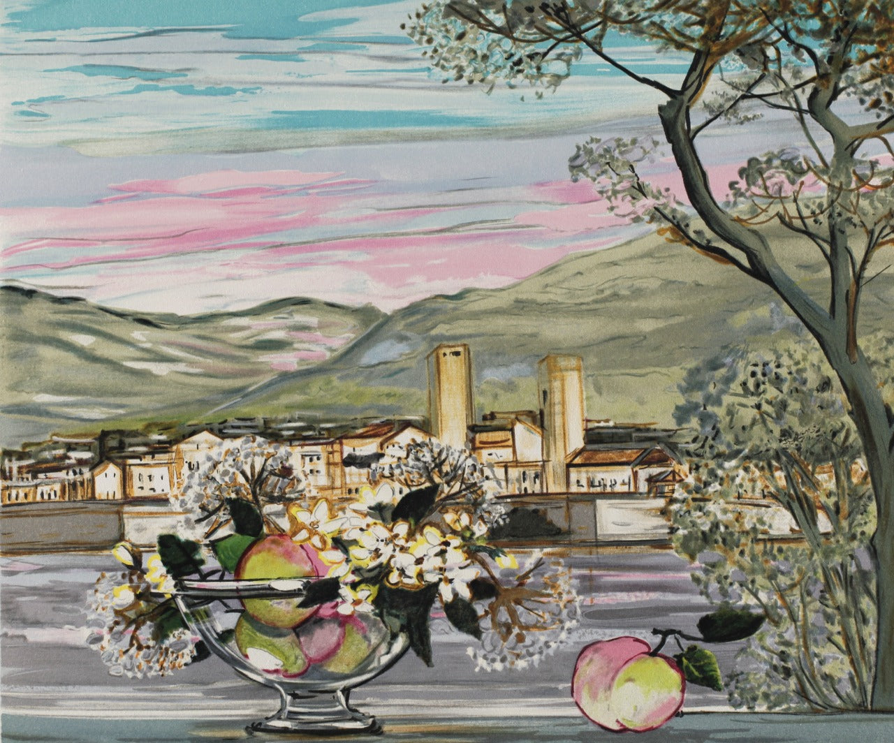 ミッシェル・アンリ 【地中海とコンポート】  オリジナルリトグラフ版画 作家自筆サイン入り【額付】ギャルリー亜出果がミッシェル・アンリから直接購した作品です。