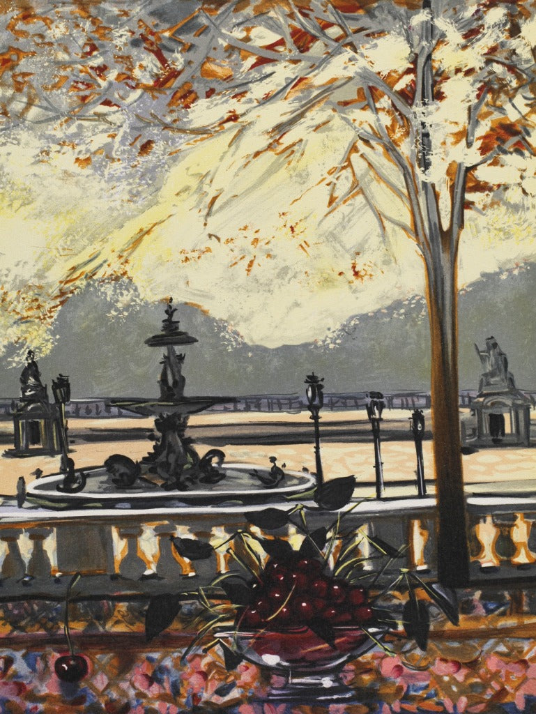 ミッシェル・アンリ 【パリの噴水のある広場】オリジナルリトグラフ版画 作家自筆サイン入り【額付】 ギャルリー亜出果がミッシェル・アンリから直接購した作品です