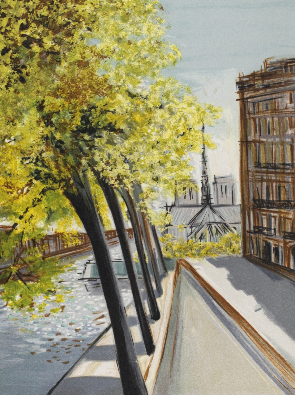 ミッシェル・アンリ 【セーヌの岸辺と水面のきらめき】オリジナルリトグラフ版画 作家自筆サイン入り【額付】 ギャルリー亜出果がミッシェル・アンリから直接購した作品です。