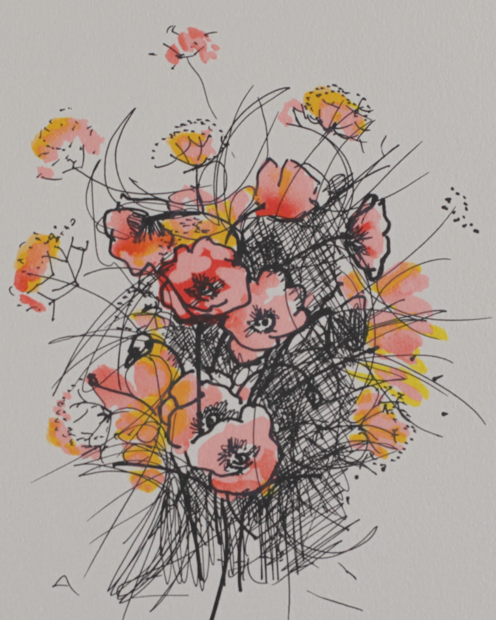 ミッシェル・アンリ 【花びらの乱舞】オリジナルリトグラフ版画 作家自筆サイン入り【額付】 ギャルリー亜出果がミッシェル・アンリから直接購した作品です。