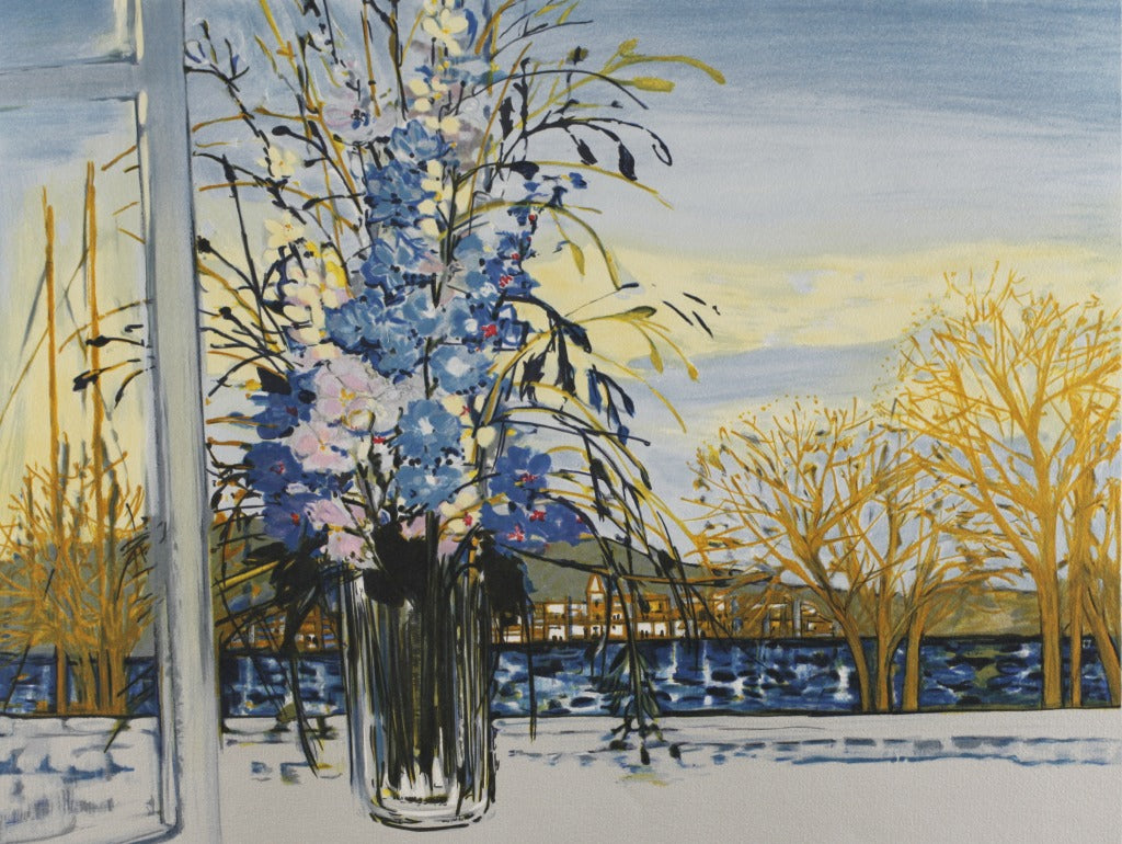 ミッシェル・アンリ 【海辺のデルフィニューム】オリジナルリトグラフ版画 作家自筆サイン入り【額付】 ギャルリー亜出果がミッシェル・アンリから直接購した作品です。