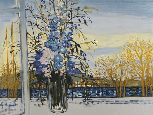 ミッシェル・アンリ 【海辺のデルフィニューム】オリジナルリトグラフ版画 作家自筆サイン入り【額付】 ギャルリー亜出果がミッシェル・アンリから直接購した作品です。