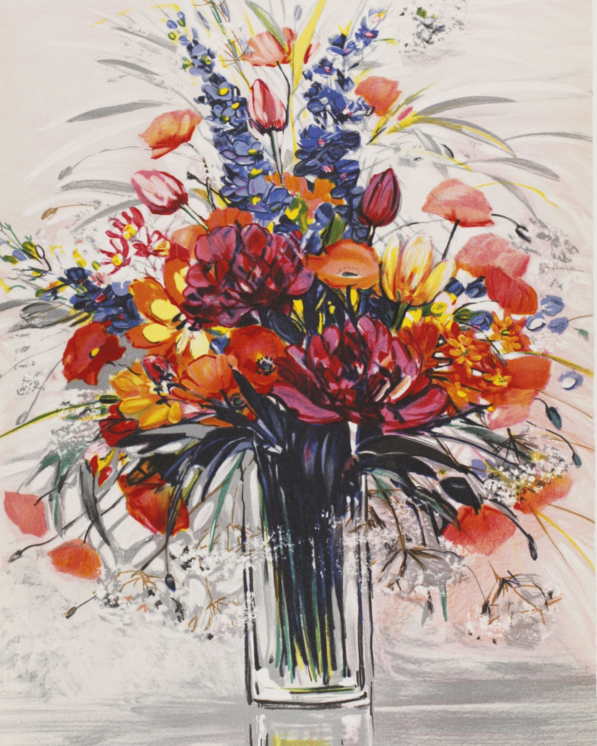 ミッシェル・アンリ 【ブーケパナッシェ】オリジナルリトグラフ版画 作家自筆サイン入り【額付】  ギャルリー亜出果がミッシェル・アンリと共同で制作した作品です。