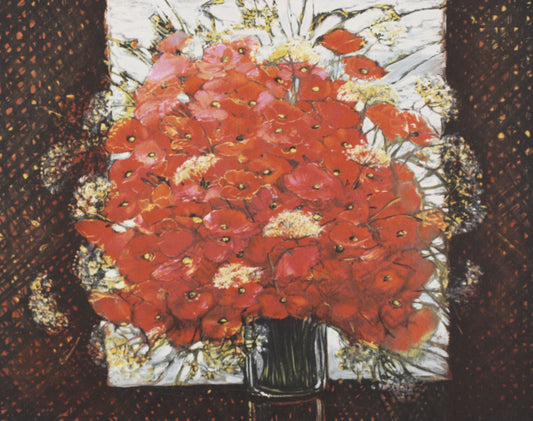 ミッシェル・アンリ 【簾の前のコクリコ】オリジナルリトグラフ版画 作家自筆サイン入り【額付】ギャルリー亜出果がミッシェル・アンリから直接購した作品です。