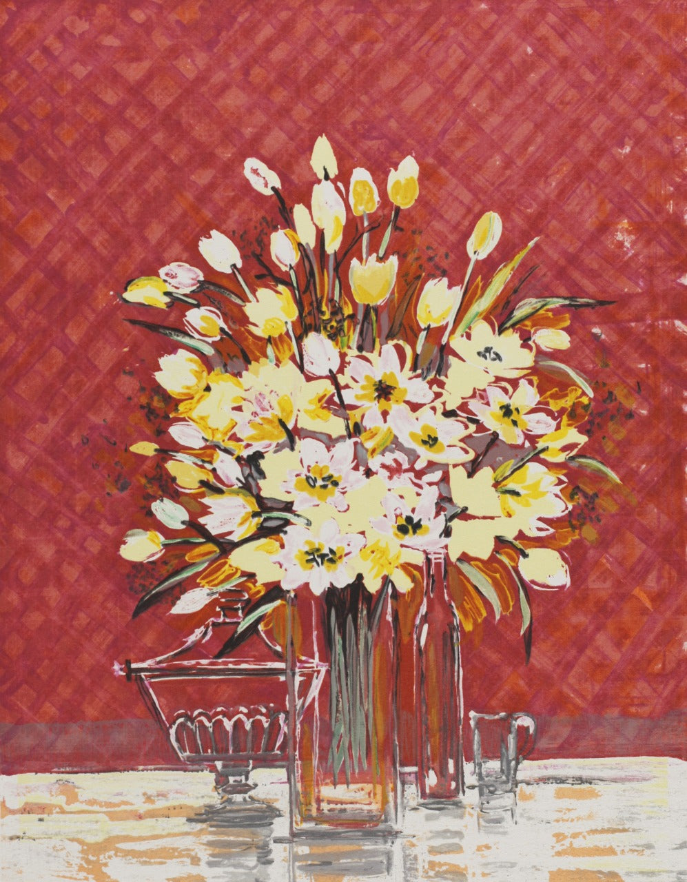 ミッシェル・アンリ 【クリスタルなブーケ】オリジナルリトグラフ版画 作家自筆サイン入り【額入】  イメージサイズ49x37cm 額サイズ73xmx60cm   ギャルリー亜出果がミッシェル・アンリから直接購した作品です