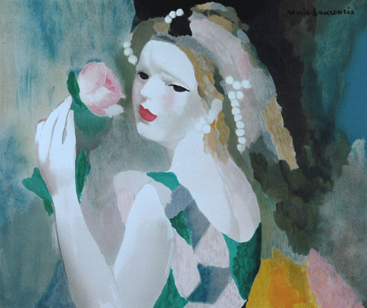 マリー・ローランサン 【バラの香り】名作リトグラフ 刷師サイン入り限定部数【額入】イメージサイズ37xmx44㎝ 額サイズ57x64㎝