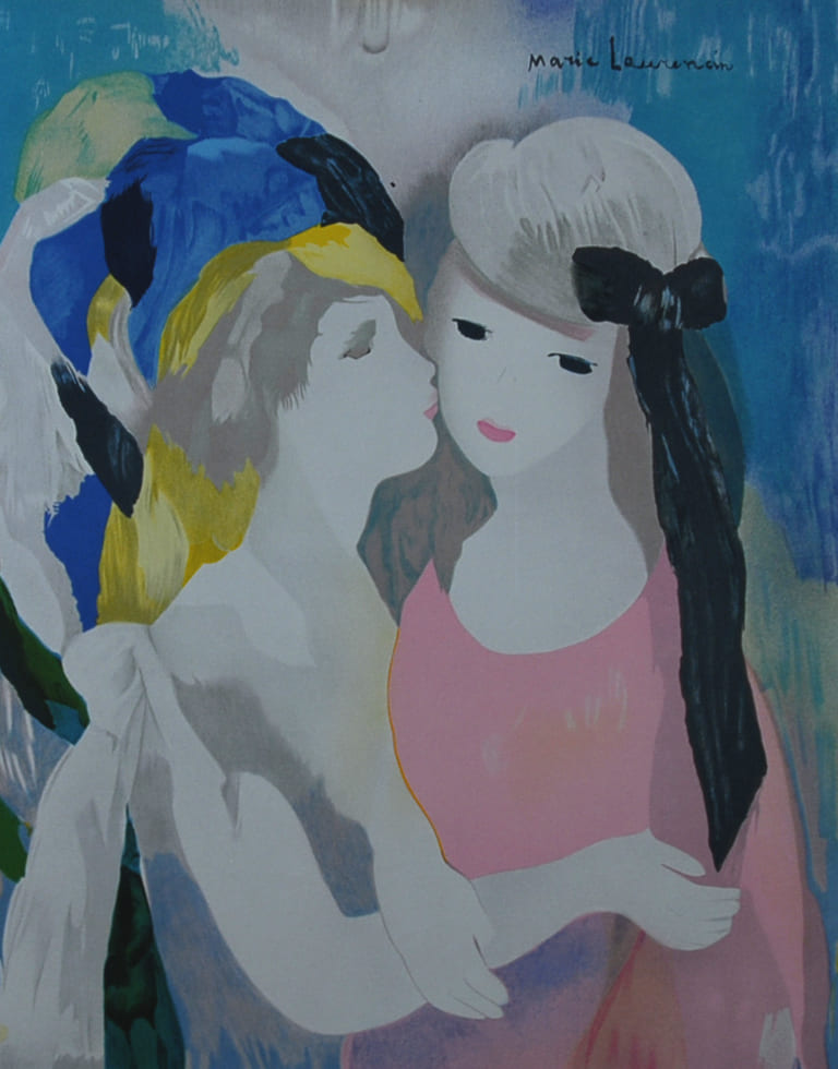 マリー・ローランサン 【黒いリボンの少女】名作リトグラフ 刷師サイン入り限定部数【額付】イメージサイズ55xmx43㎝ 額サイズ75x63㎝