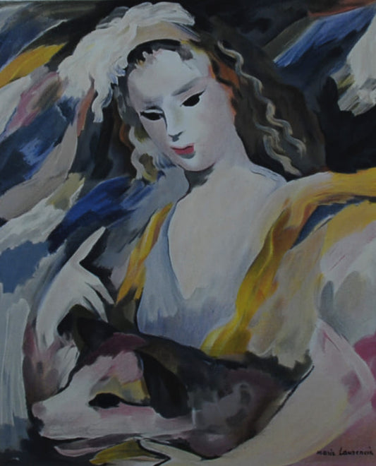 マリー・ローランサン 【犬と少女】名作リトグラフ 刷師サイン入り限定部数【額付】 イメージサイズ57xmx47㎝ 額サイズ77x67㎝