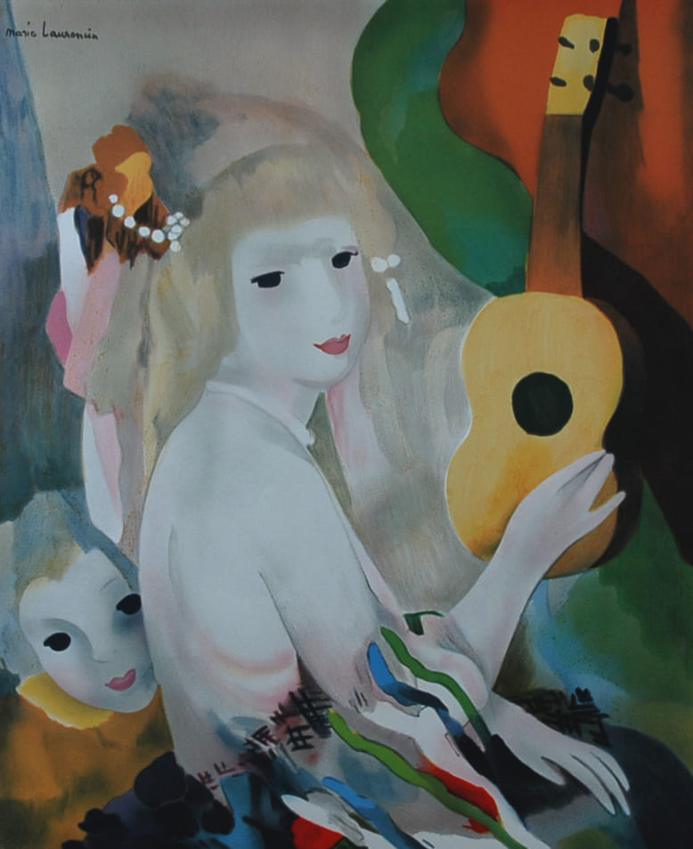 マリー・ローランサン/ギターを持つ乙女 複製画額装 - 絵画/タペストリ