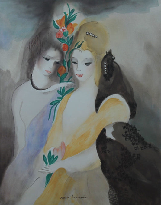 マリー・ローランサン 【黒いショールの少女Ⅱ】 名作リトグラフ 刷師サイン入り限定部数【額付】イメージサイズ61xmx48㎝ 額サイズ81x68㎝