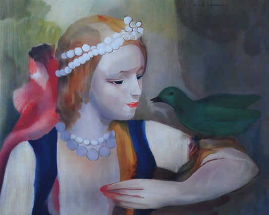 マリー・ローランサン 【少女と小鳥】名作リトグラフ 刷師サイン入り限定部数【額付】イメージサイズ49xmx52㎝ 額サイズ69x72㎝