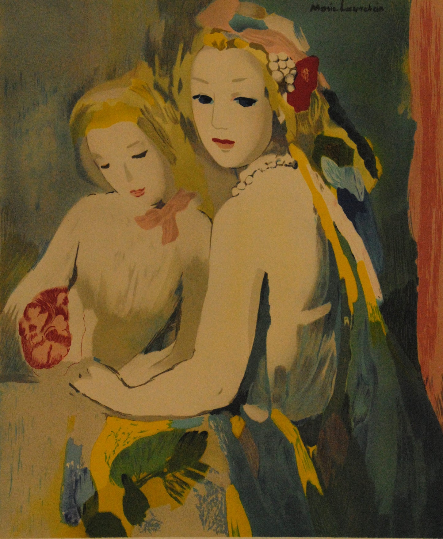 マリー・ローランサン 【寄り添う二人】名作リトグラフ 刷師サイン入り限定部数【額付】イメージサイズ52xmx43㎝ 額サイズ72x63㎝