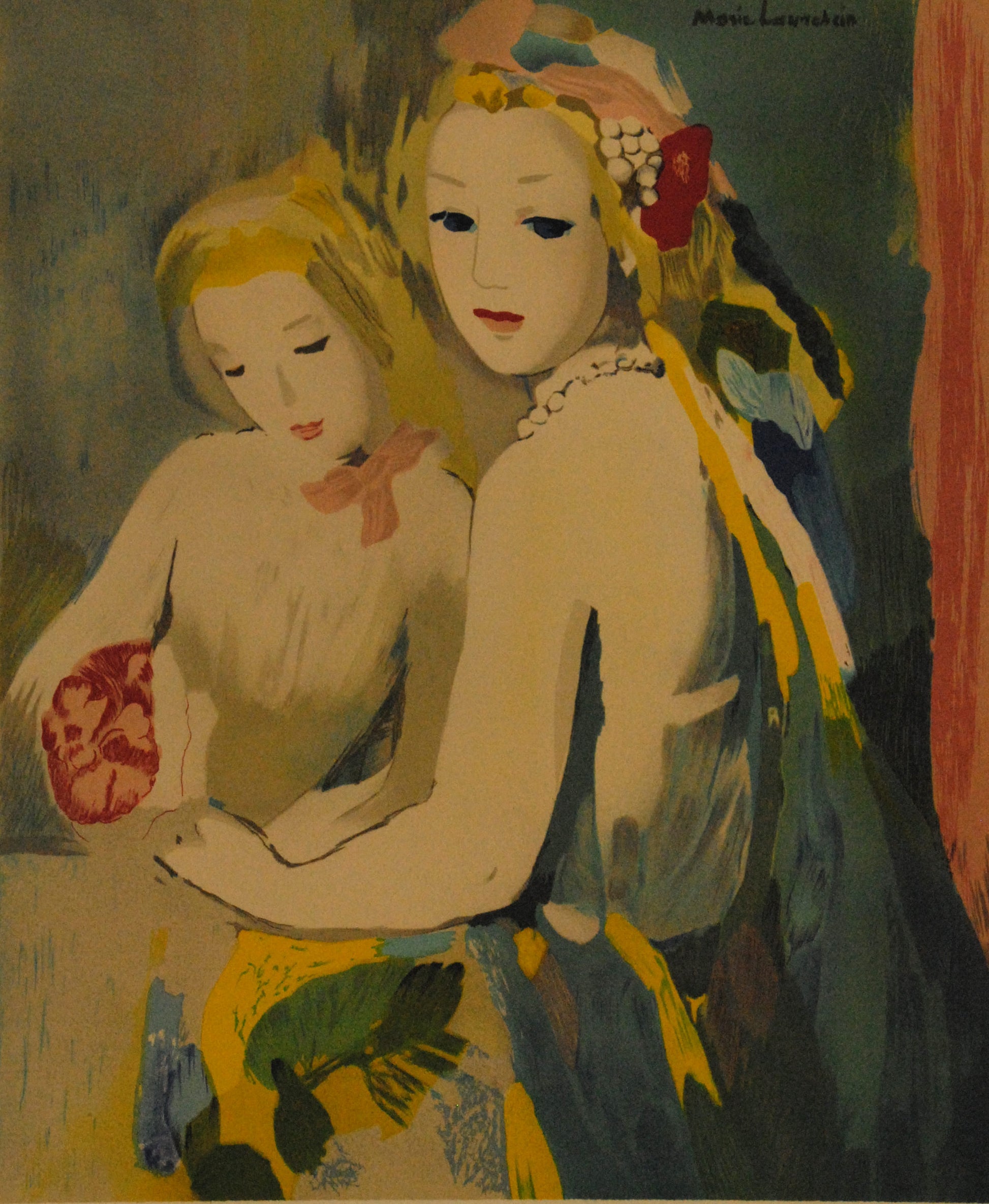 マリー・ローランサン 【寄り添う二人】名作リトグラフ 刷師サイン入り限定部数【額付】イメージサイズ52xmx43㎝ 額サイズ72x63㎝