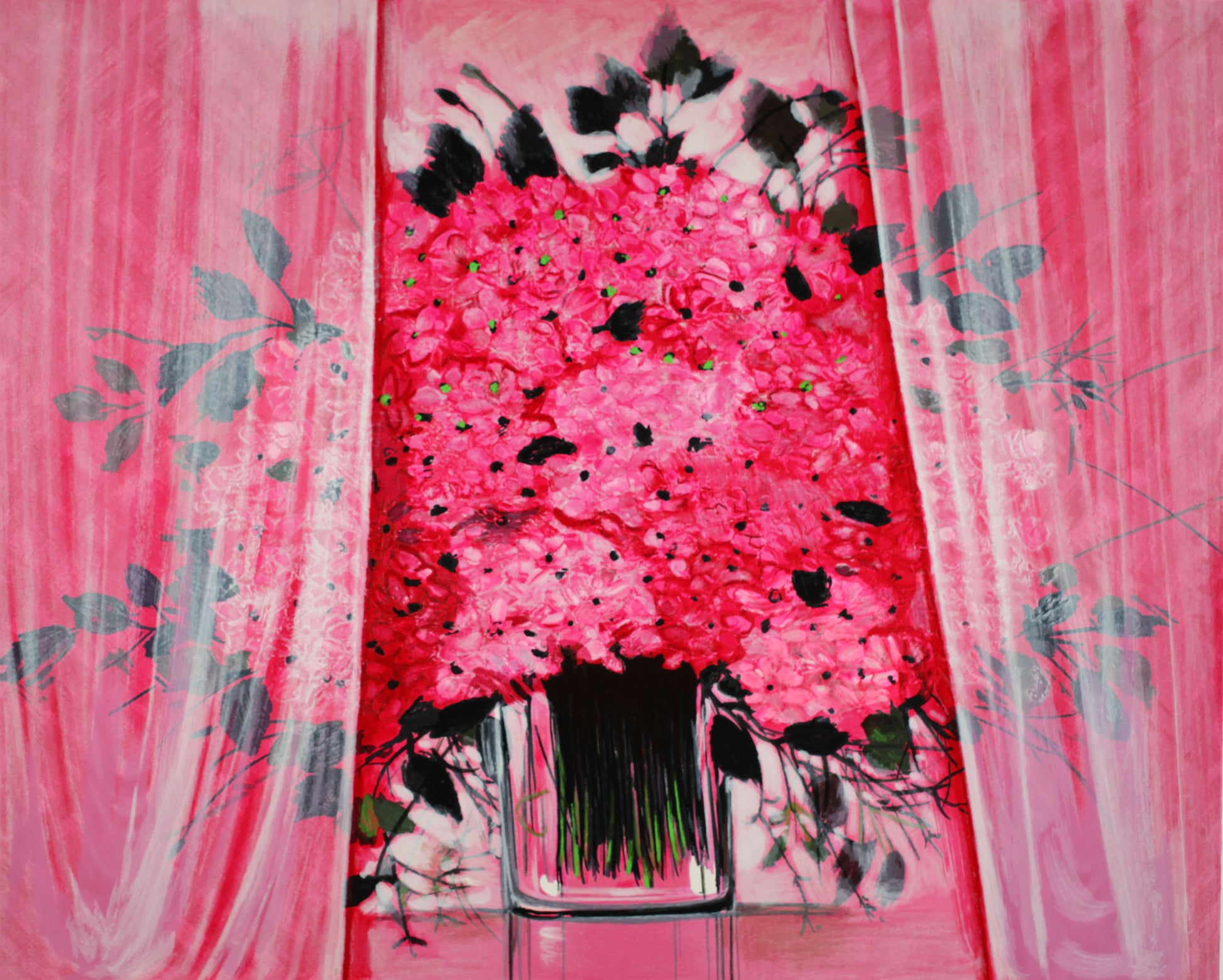 ミッシェル・アンリ 【アジサイのベール>】オリジナルシルクスクリーン版画 作家自筆サイン入り【額付】 1985年にパリの版元で制作され、ギャルリー亜出果がパリの版元から直接に購入した作品です。