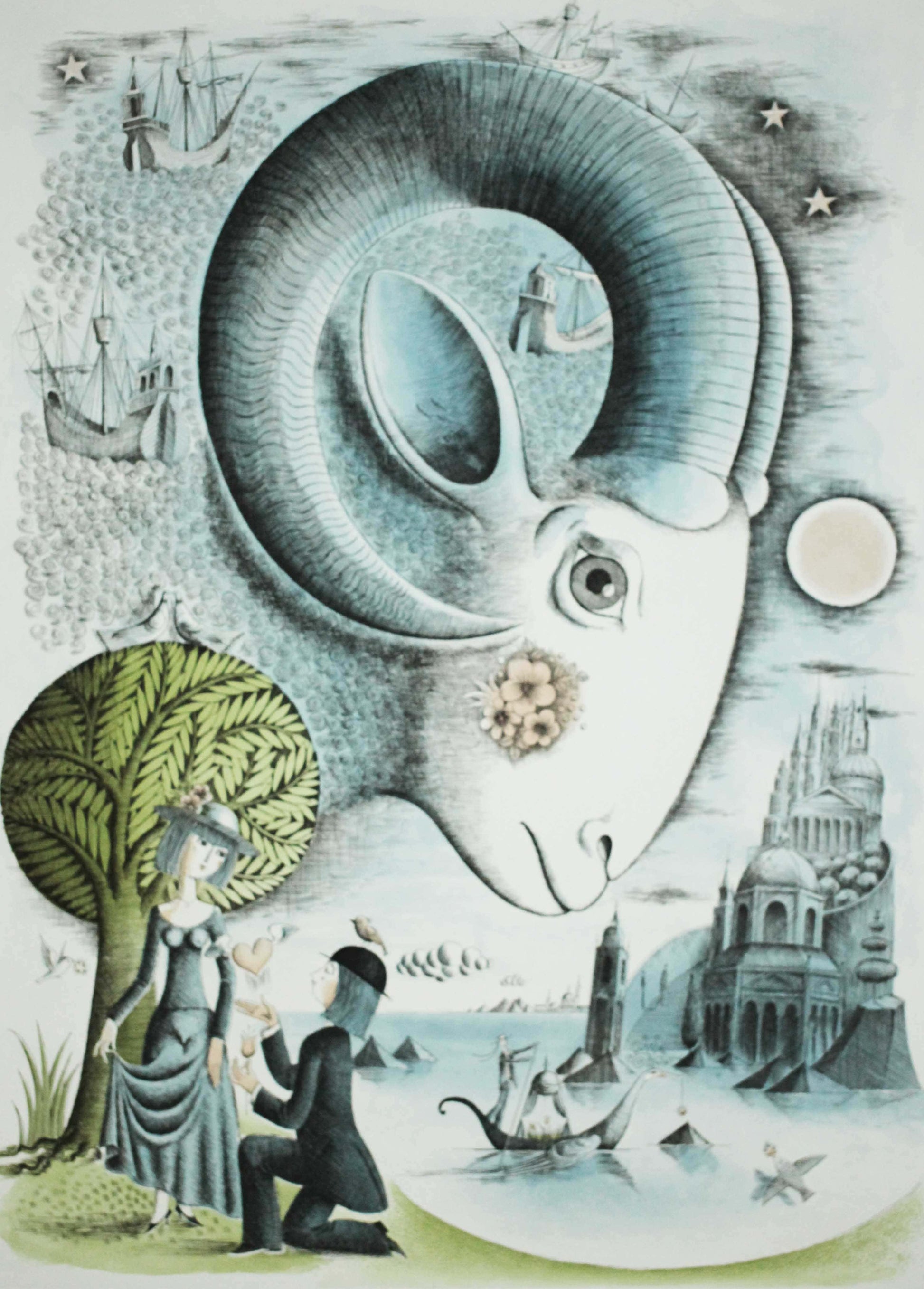 レイモン・ペイネ 【牡羊座】 オリジナルエッチング 作家自筆サイン入り【額付】イメージサイズ52x38㎝