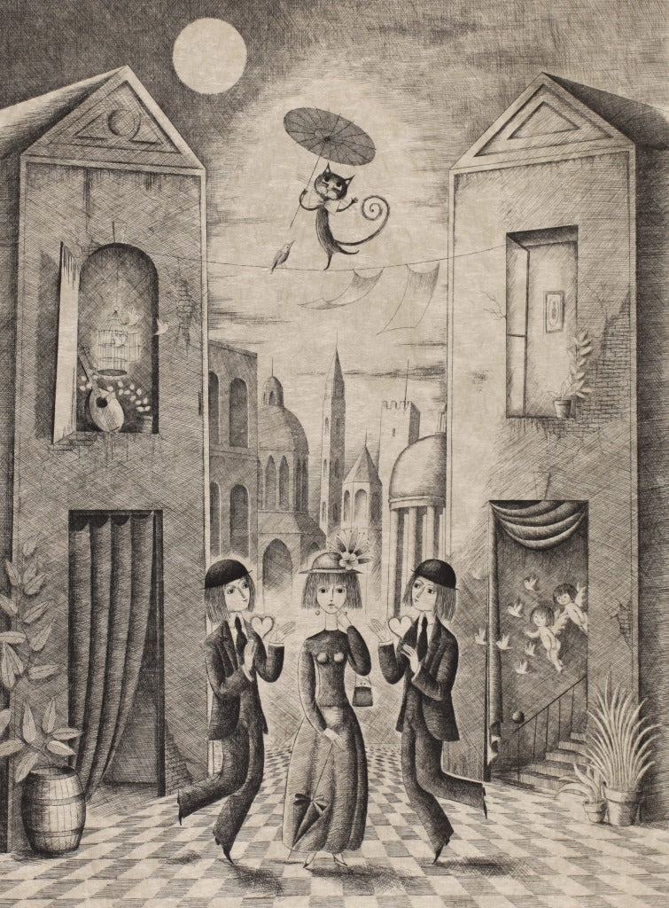 レイモン・ペイネ 【ふたご座】 オリジナルエッチング モノクロ 作家自筆サイン入り【額付】イメージサイズ52x38㎝