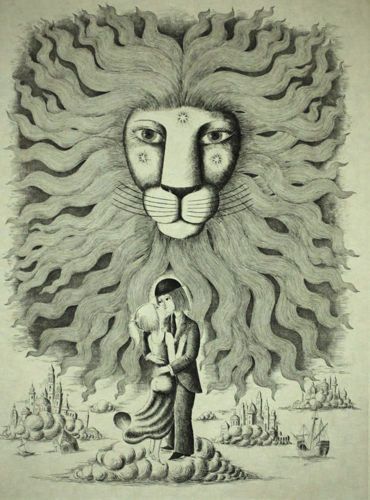 レイモン・ペイネ 【獅子座】オリジナルエッチング モノクロ 作家自筆サイン入り【額付】イメージサイズ52x38㎝