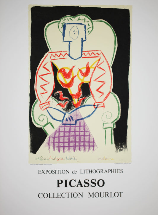 パブロ・ピカソ  【椅子に座る乗除】リトグラフポスター ムルロー工房【額付】