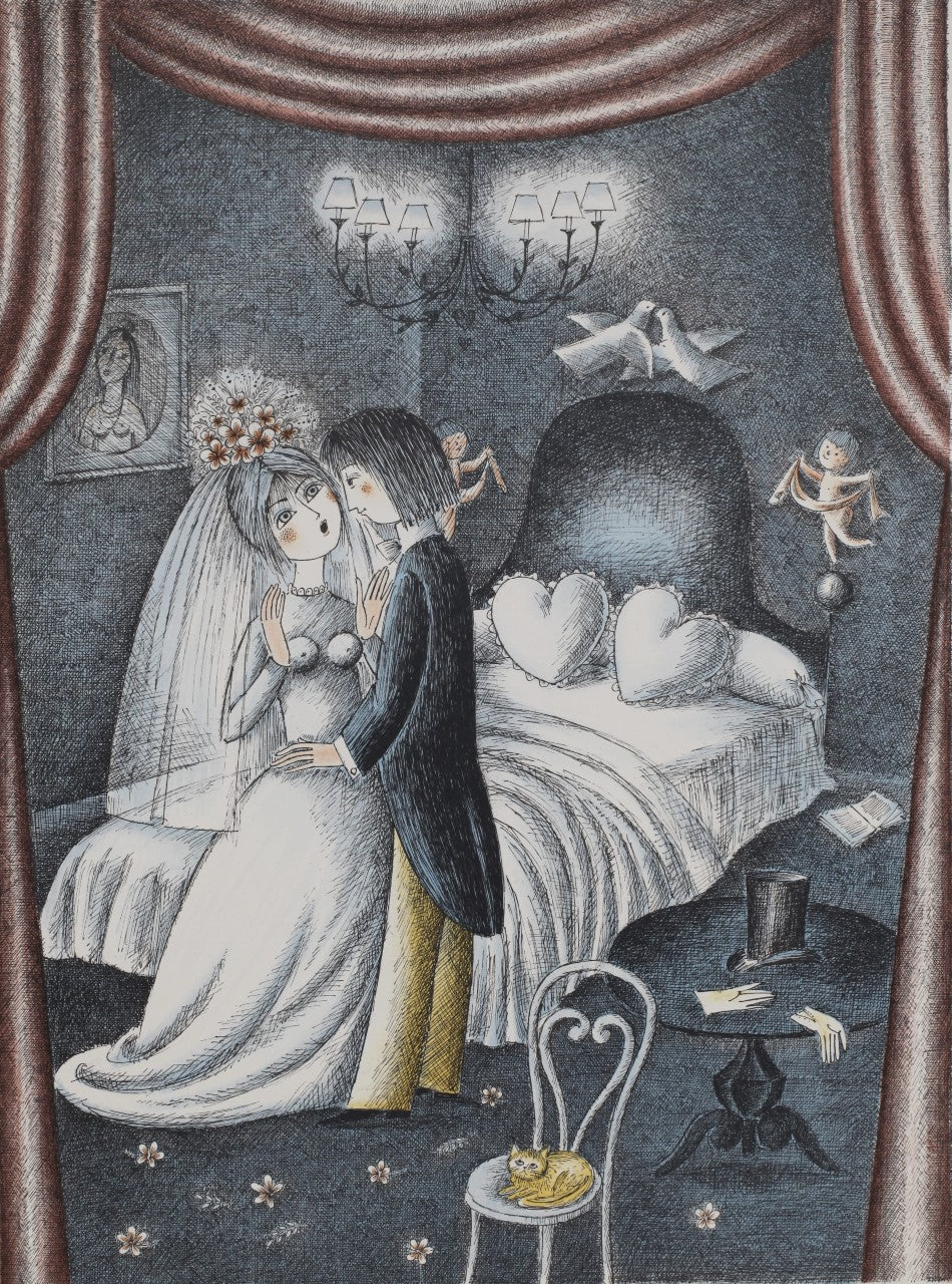 レイモン・ペイネ【愛の誓い】 オリジナルリトラフ版画 作家自筆サイン入り【額入】250部限定 イメージサイズ52x38㎝ 額サイズ76x61cm 1985年制作