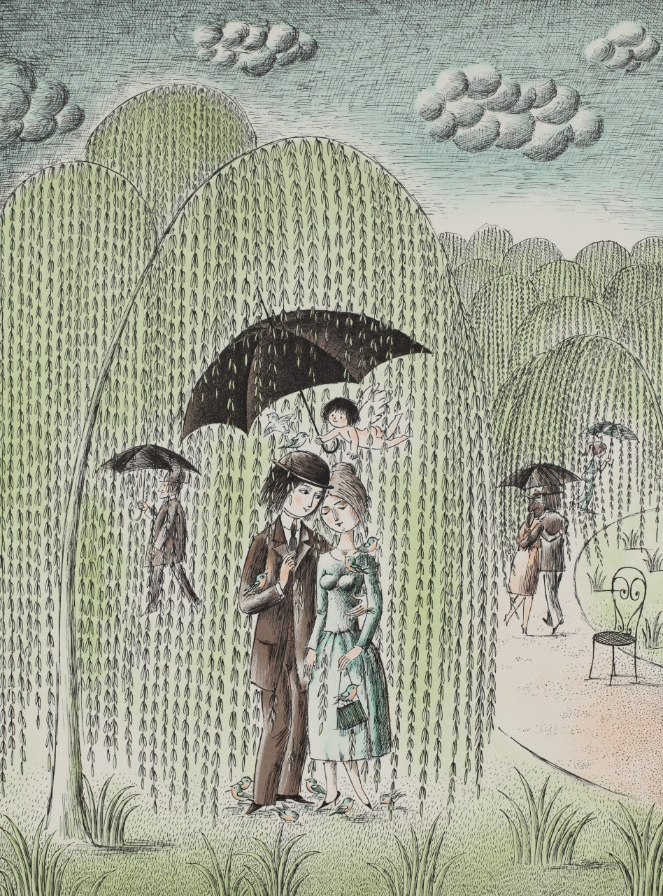 レイモン・ペイネ 【雨に濡れても】オリジナルリトグラフ版画 作家自筆サイン入り【額付】250部限定 イメージサイズ52x38㎝ 額サイズ76x61cm 1985年制作