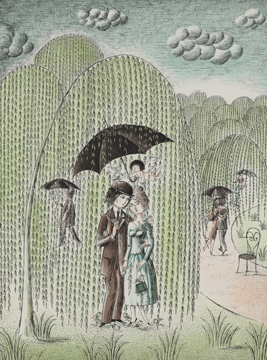レイモン・ペイネ 【雨に濡れても】オリジナルリトグラフ版画 作家自筆サイン入り【額付】250部限定 イメージサイズ52x38㎝ 額サイズ76x61cm 1985年制作