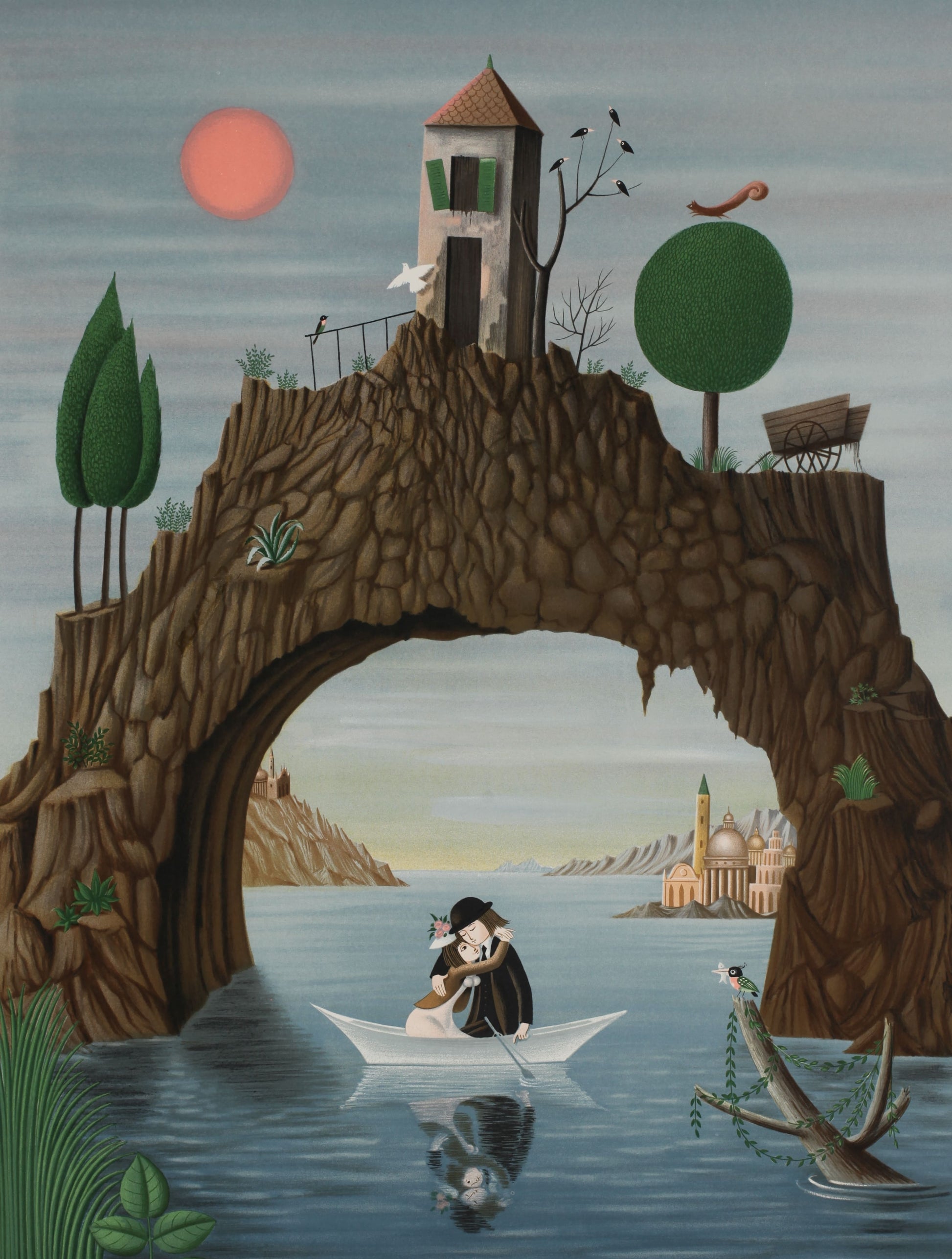 レイモン・ペイネ 【夏のボート遊び】オリジナルリトグラフ版画 作家自筆サイン入り 350部限定 57x43㎝ 1985年制作 額サイズ86x64cm レイモン・ペイネ記念切手貼付