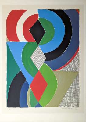 Sonia Delaunay "Green Checkered Pattern" 1968 Lithograph 