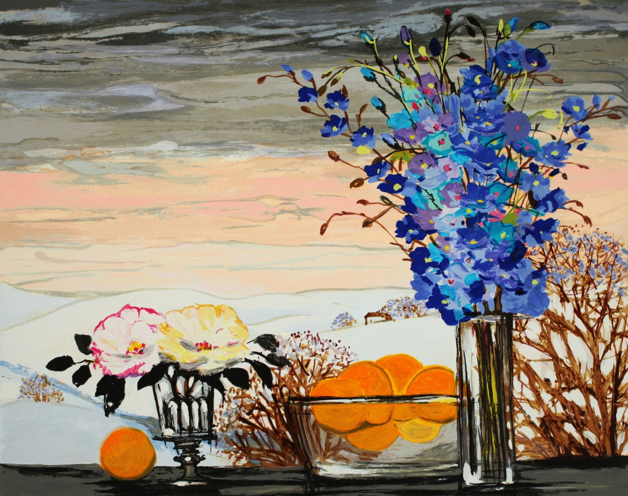 ミッシェル・アンリ　【ノルマンディーの冬】オリジナルシルクスクリーン版画　作家自筆サイン入り【額付】