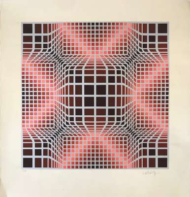 Victor Vasarely Vorosh Arg (Red and Silver)
