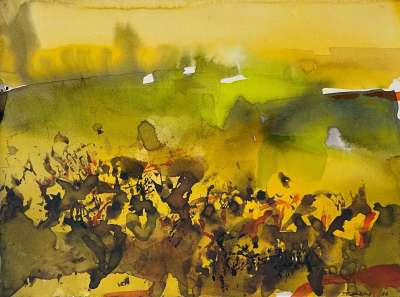 ザオ・ウーキー　Zao Wou-ki 　Untitled   水彩　1986年